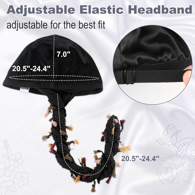 Babalet Store Halo Turban for Men Women Satin Lined Durag Head Wraps Skull Cap Pre-Tied Tassels Braid Beanie Vintage Twist Bonnet - Image 2